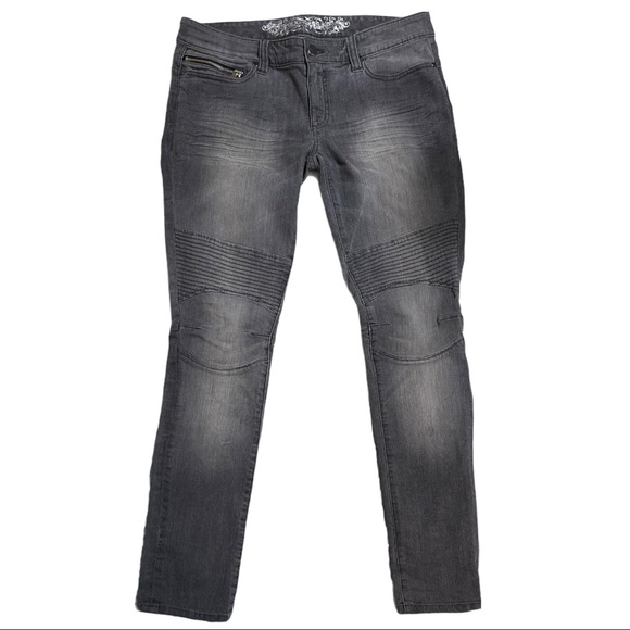 EXPRESS - special design gray jeans, zippered pockets, stitch detailing, sz 14.